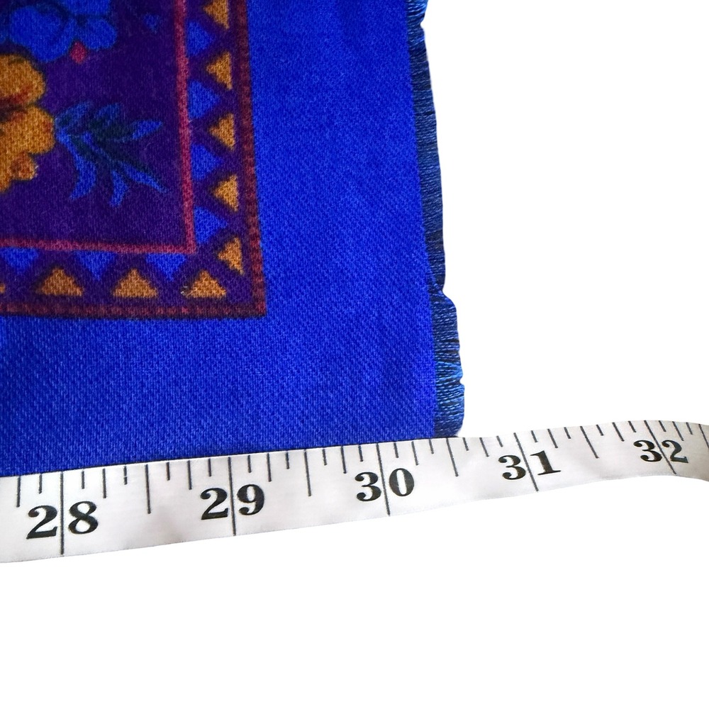 Vintage Challis By Berkshire Floral Square Scarf Blue Purple Green 30x30 Fringe - Picture 2 of 3